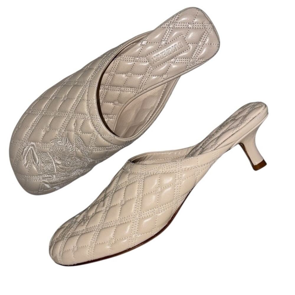 NEW Burberry Beige Quilted Embroidered Slip-On Glove Mule Shoes 37.5